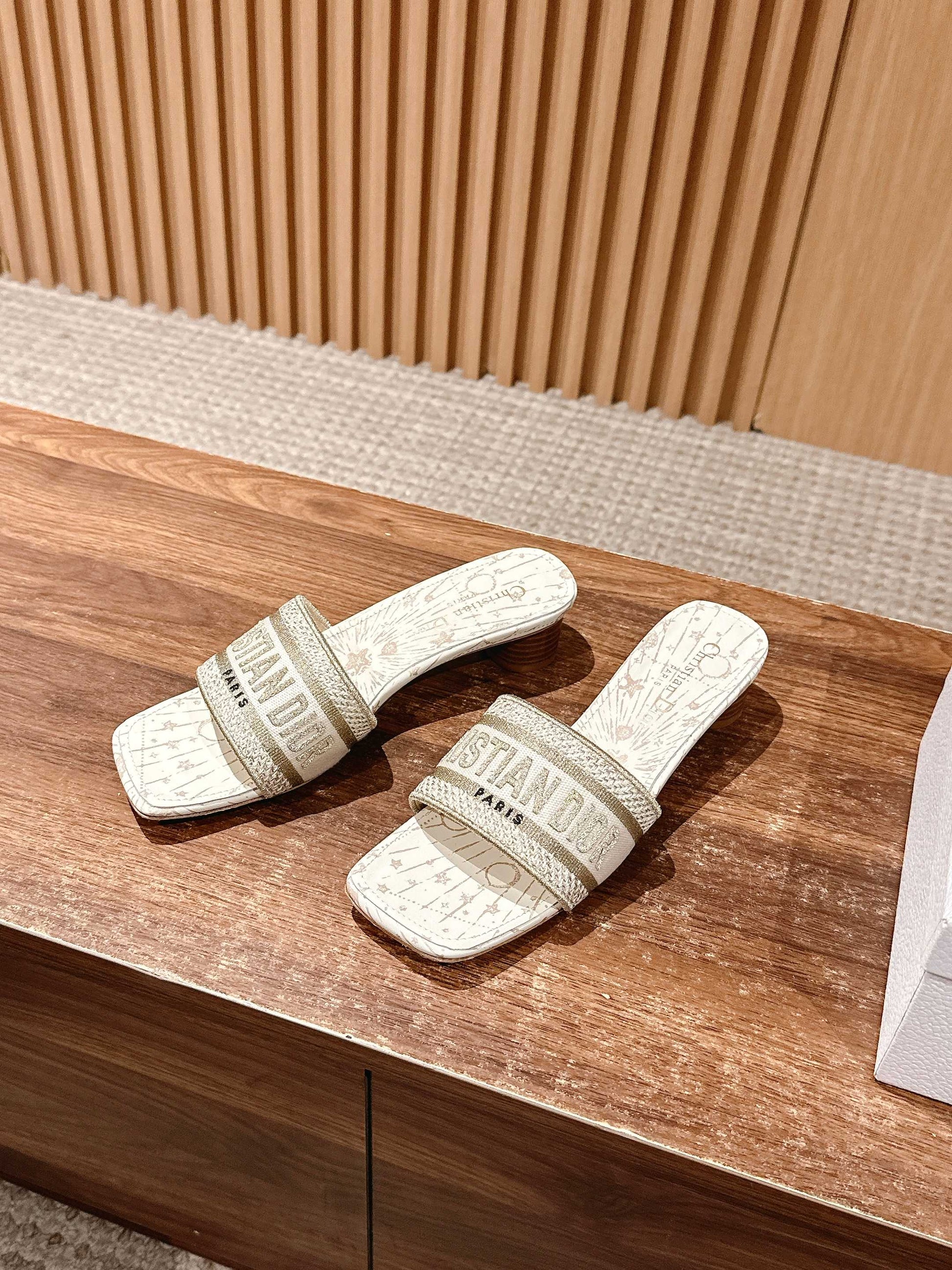 Dior Embroidered Slides, Square-Toe 06