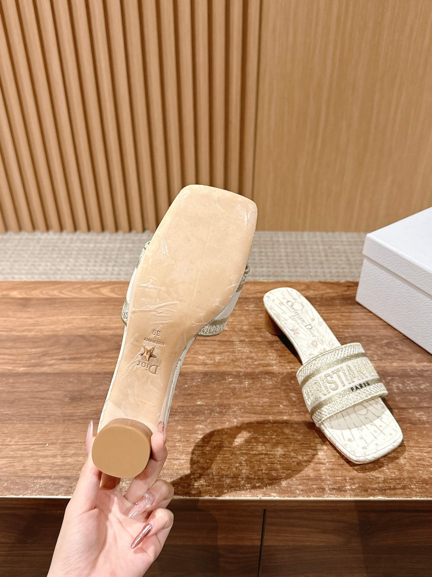 Dior Embroidered Slides, Square-Toe 06