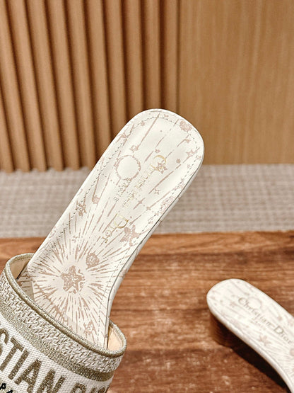 Dior Embroidered Slides, Square-Toe 06