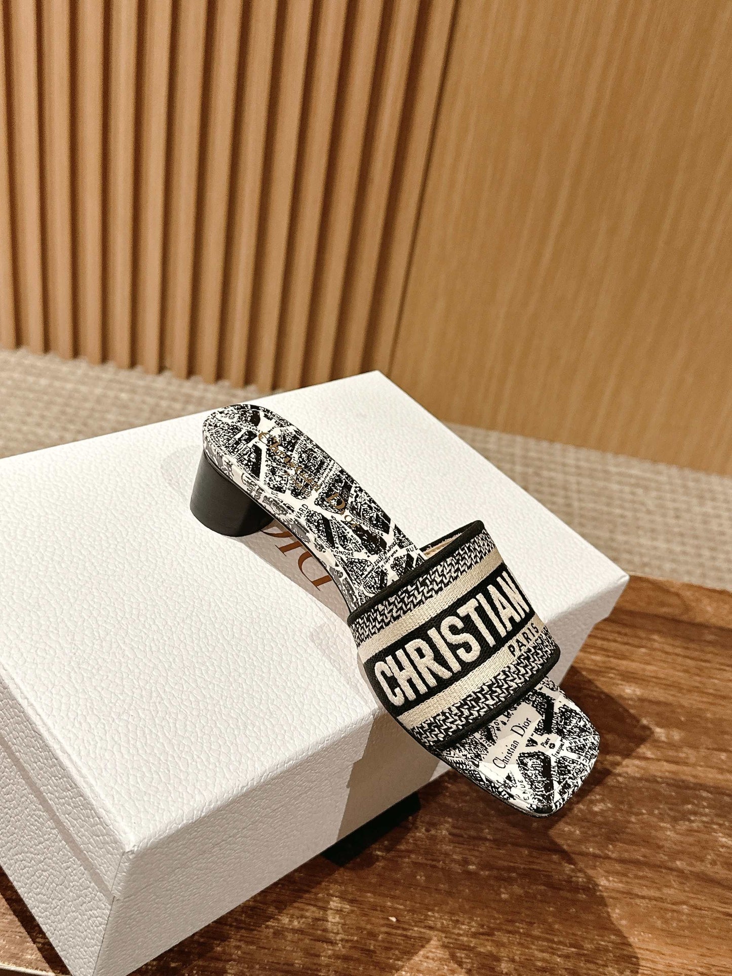 Dior Embroidered Slides, Square-Toe 05