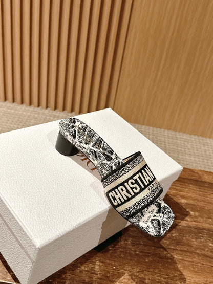 Dior Embroidered Slides, Square-Toe 05