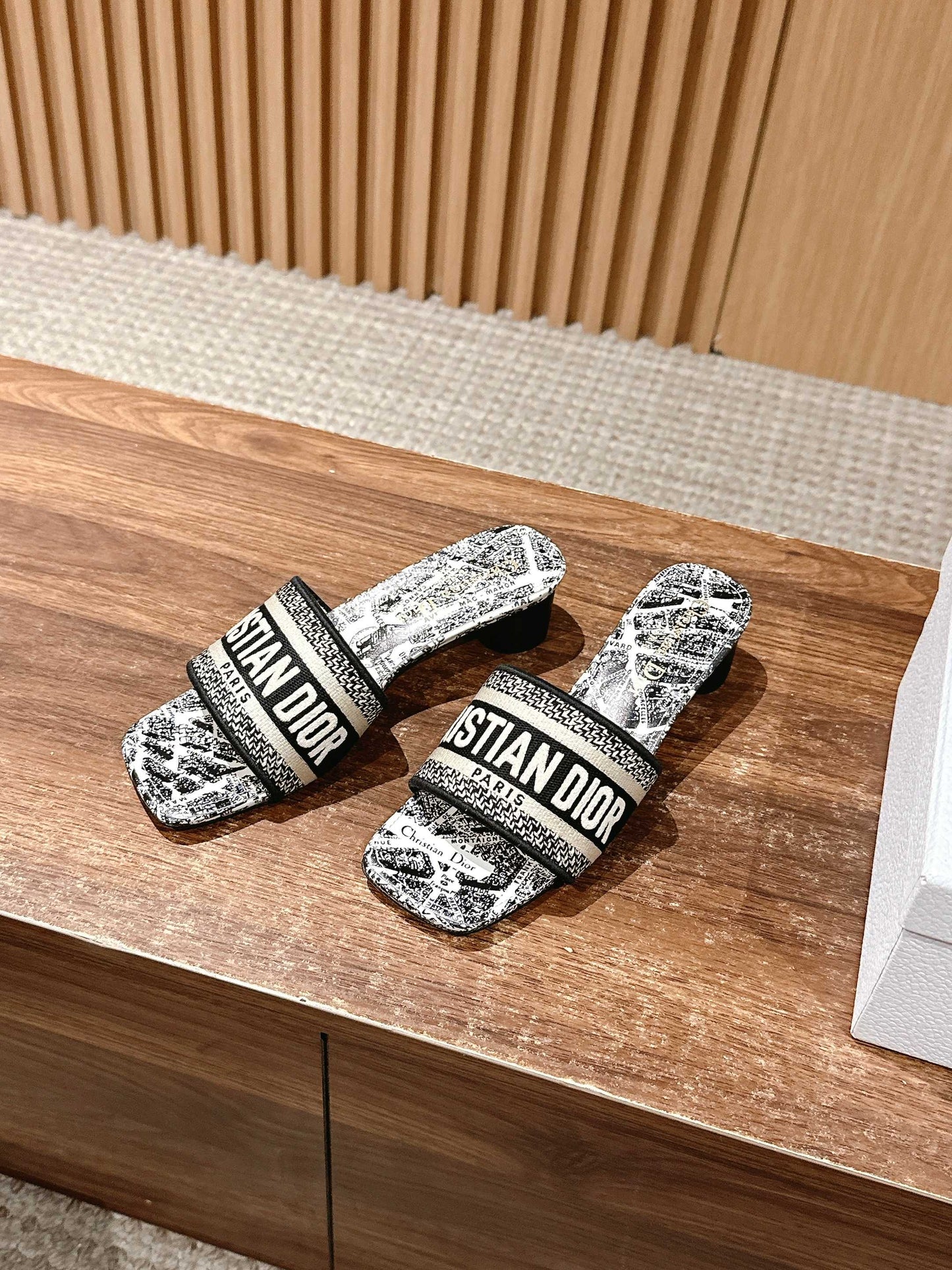 Dior Embroidered Slides, Square-Toe 05