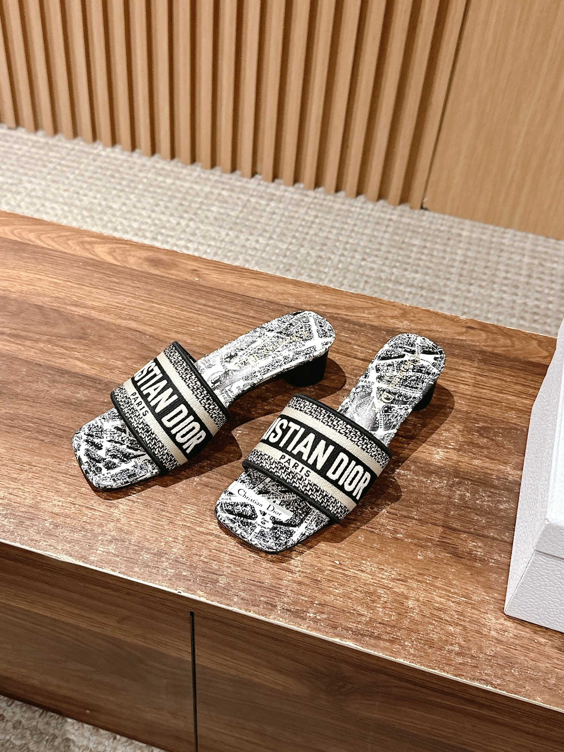 Dior Embroidered Slides, Square-Toe 05