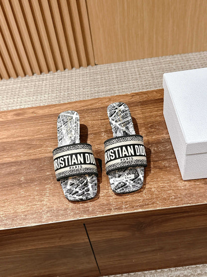 Dior Embroidered Slides, Square-Toe 05