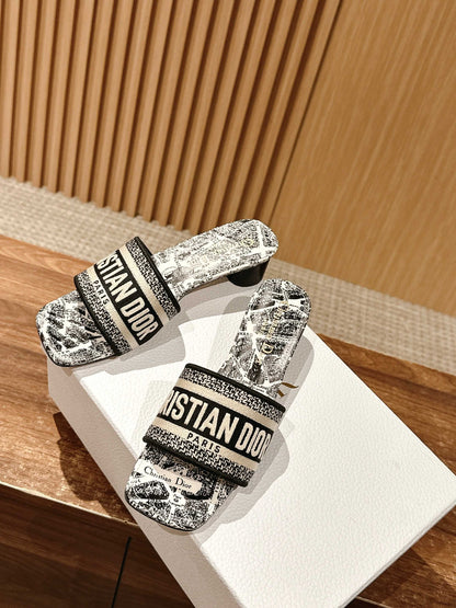Dior Embroidered Slides, Square-Toe 05