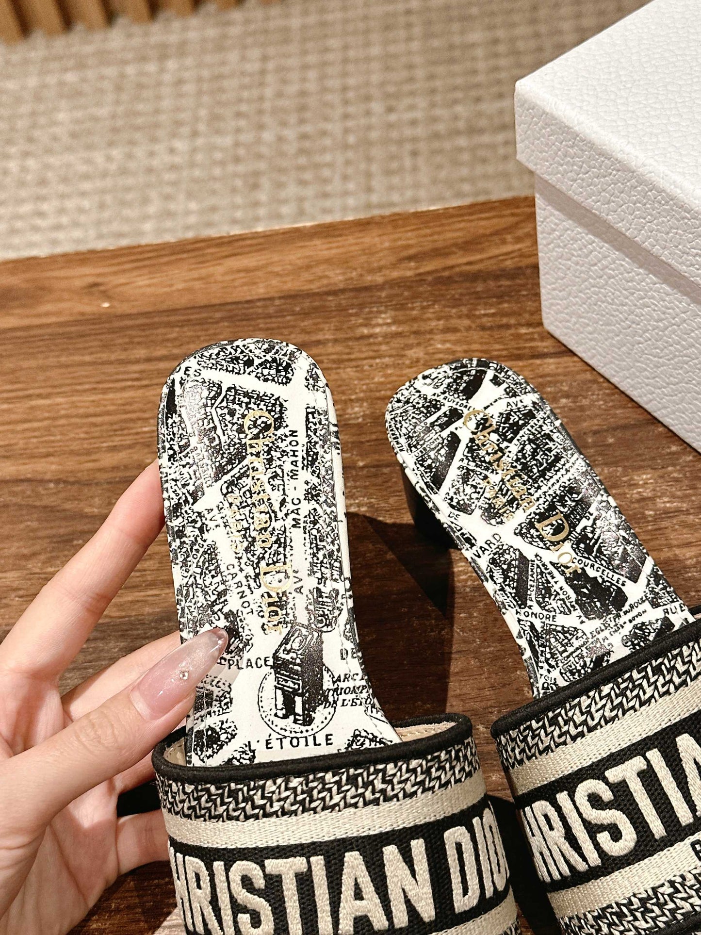 Dior Embroidered Slides, Square-Toe 05