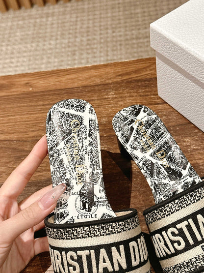 Dior Embroidered Slides, Square-Toe 05