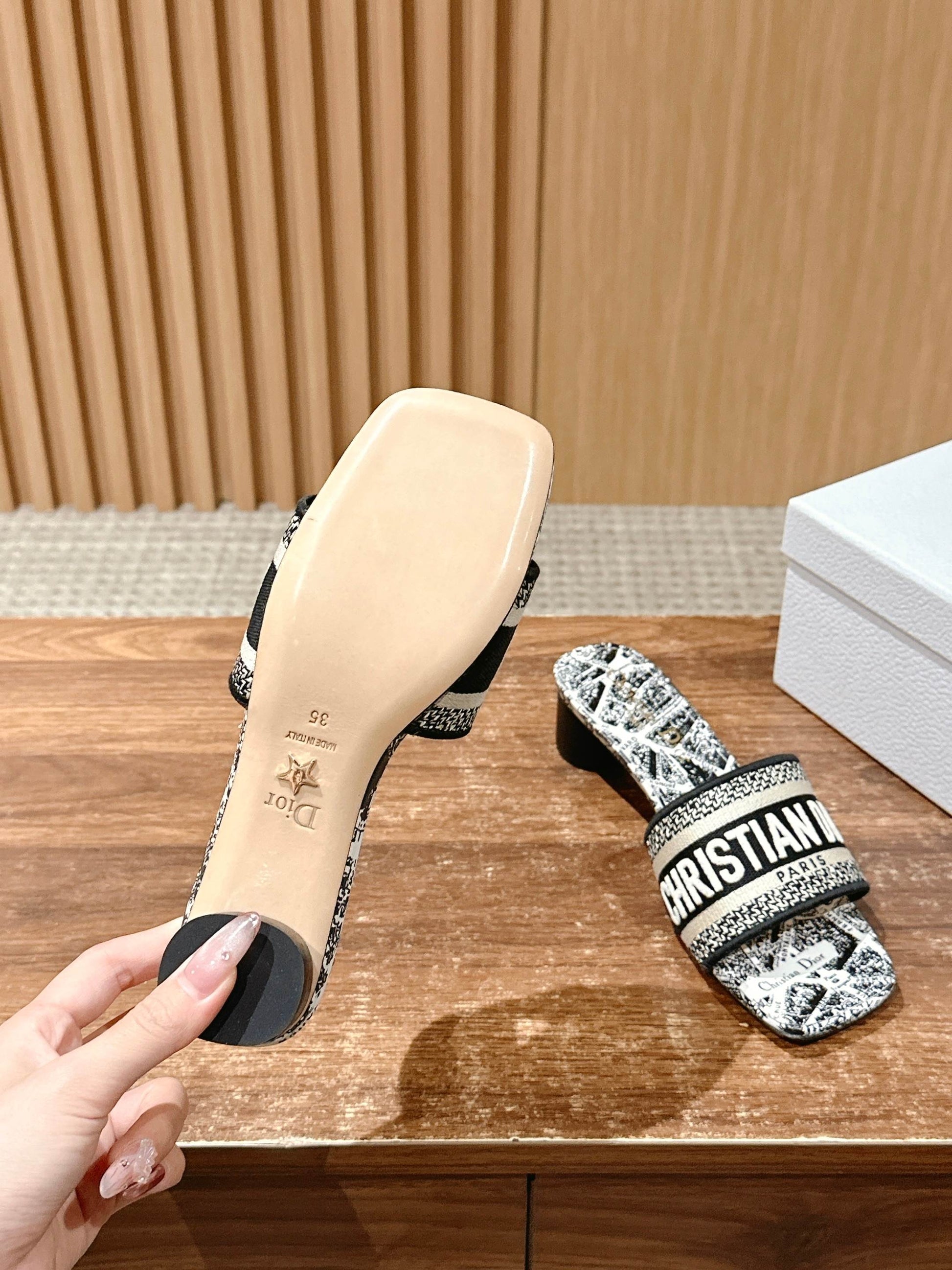 Dior Embroidered Slides, Square-Toe 05