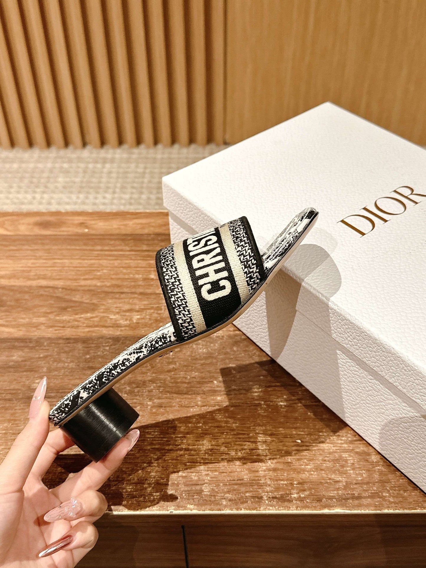 Dior Embroidered Slides, Square-Toe 05