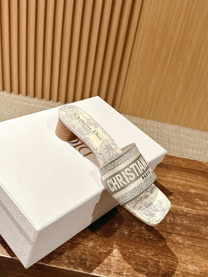 Dior Embroidered Slides, Square-Toe 04