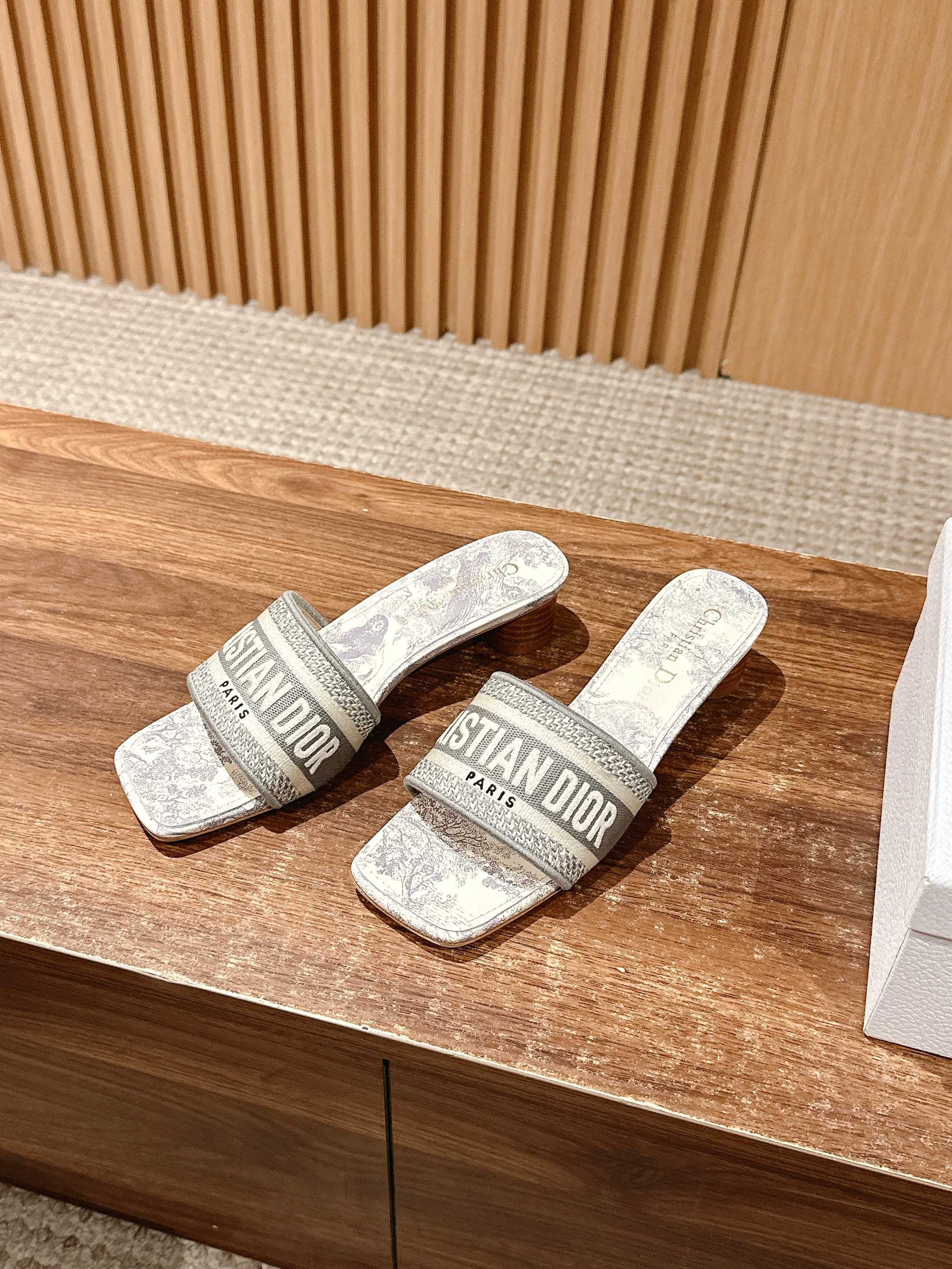 Dior Embroidered Slides, Square-Toe 04