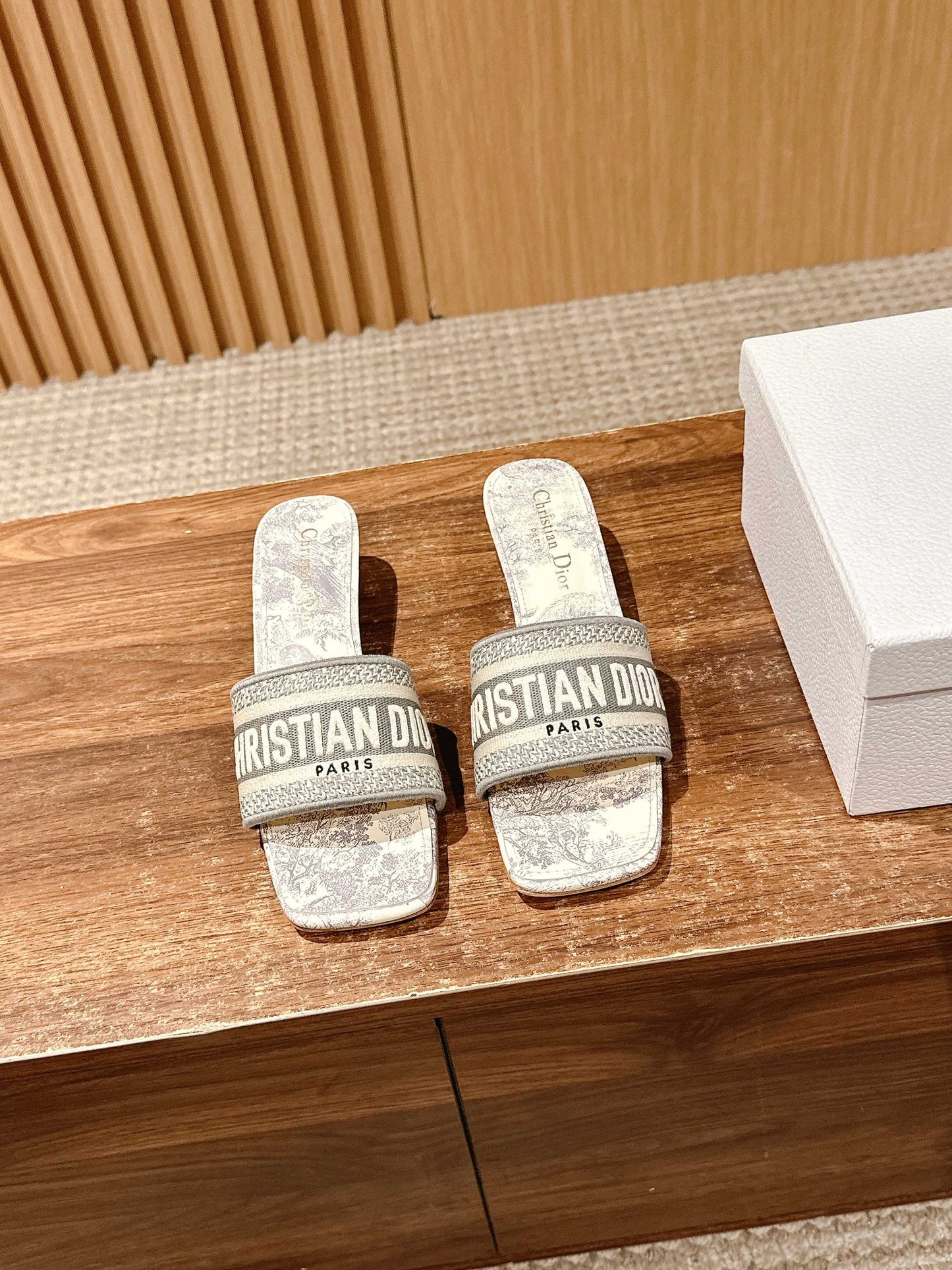 Dior Embroidered Slides, Square-Toe 04