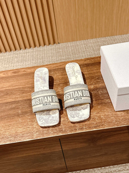 Dior Embroidered Slides, Square-Toe 04