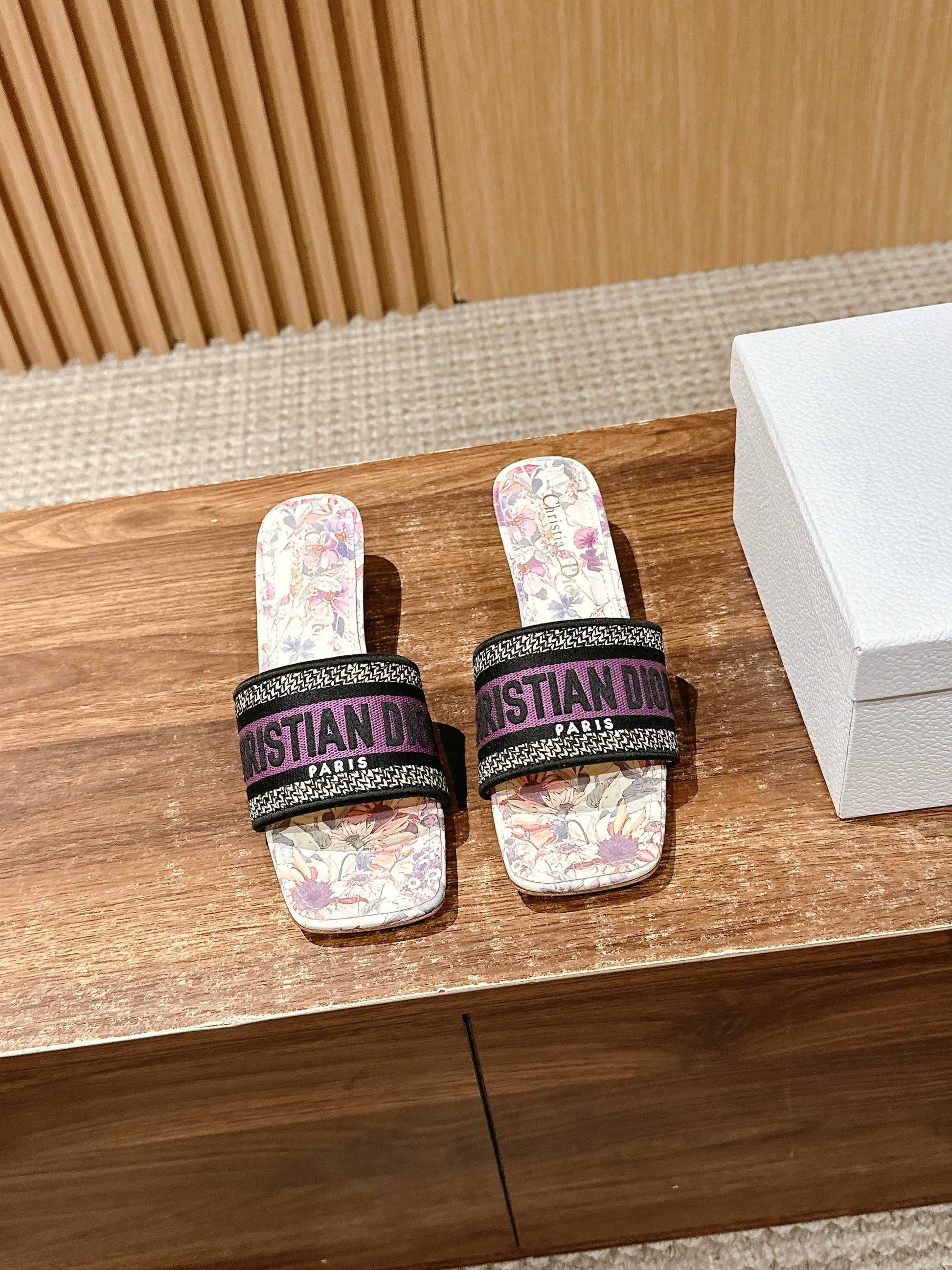 Dior Embroidered Slides, Square-Toe 03