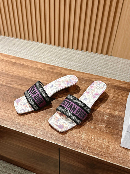 Dior Embroidered Slides, Square-Toe 03