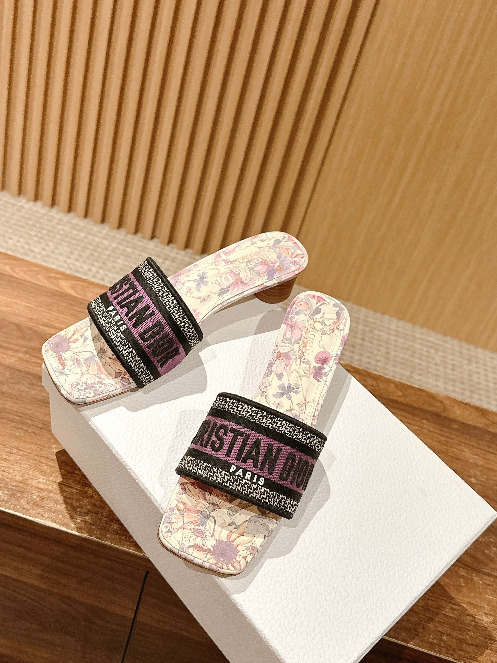 Dior Embroidered Slides, Square-Toe 03