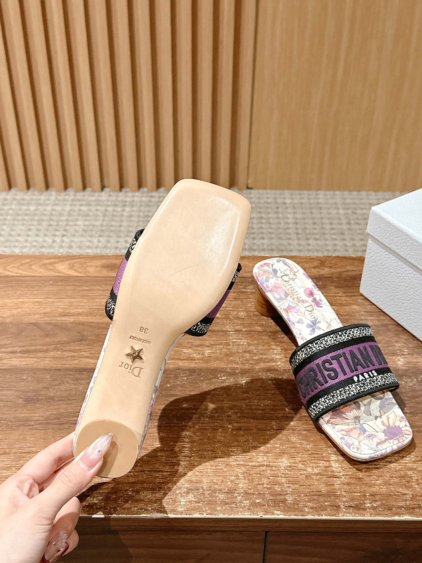 Dior Embroidered Slides, Square-Toe 03