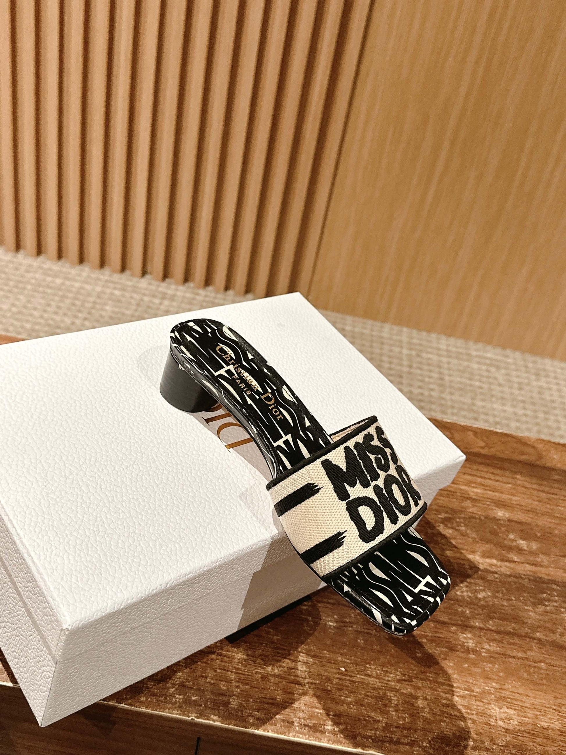 Dior Embroidered Slides, Square-Toe 02