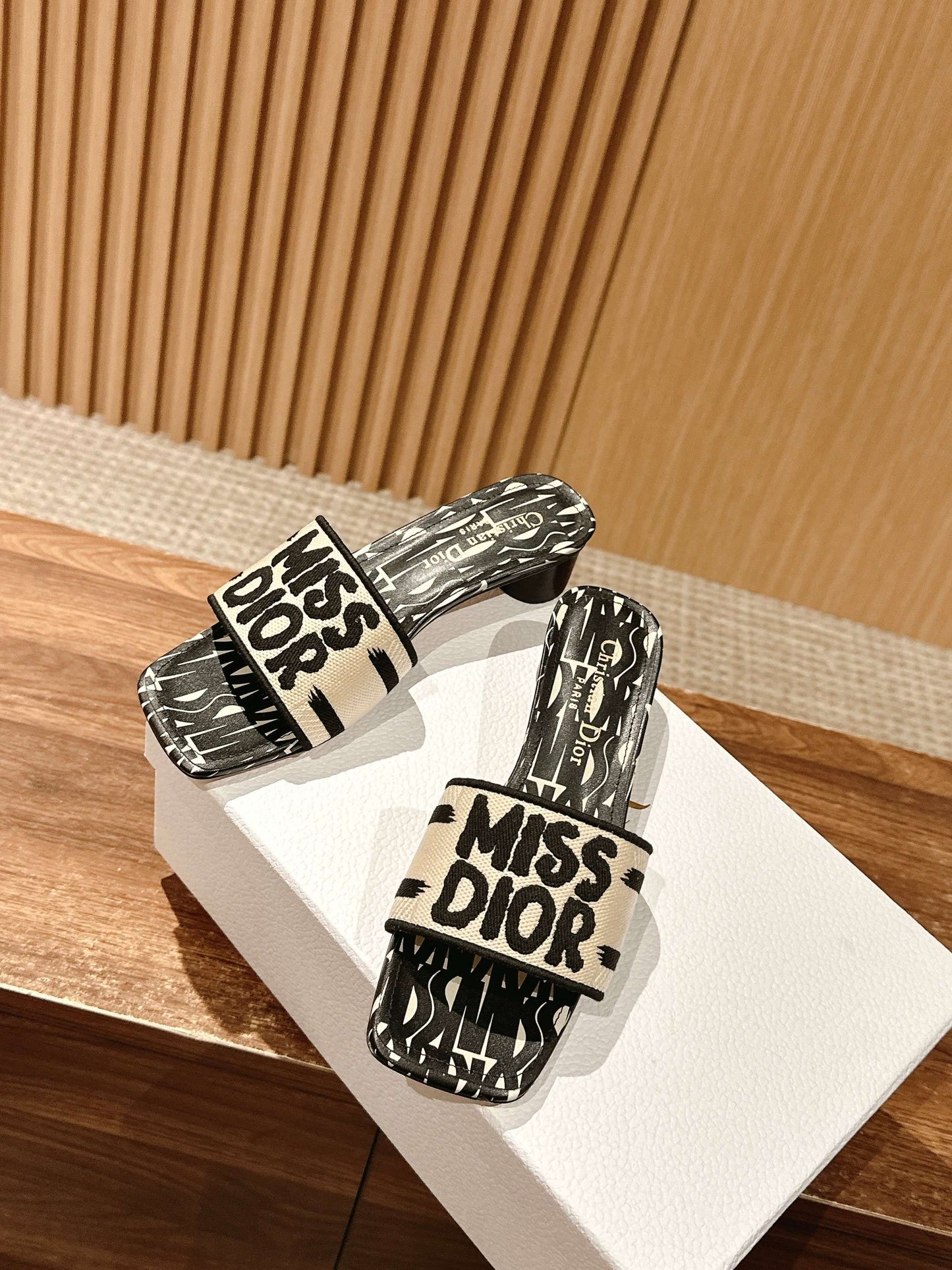 Dior Embroidered Slides, Square-Toe 02
