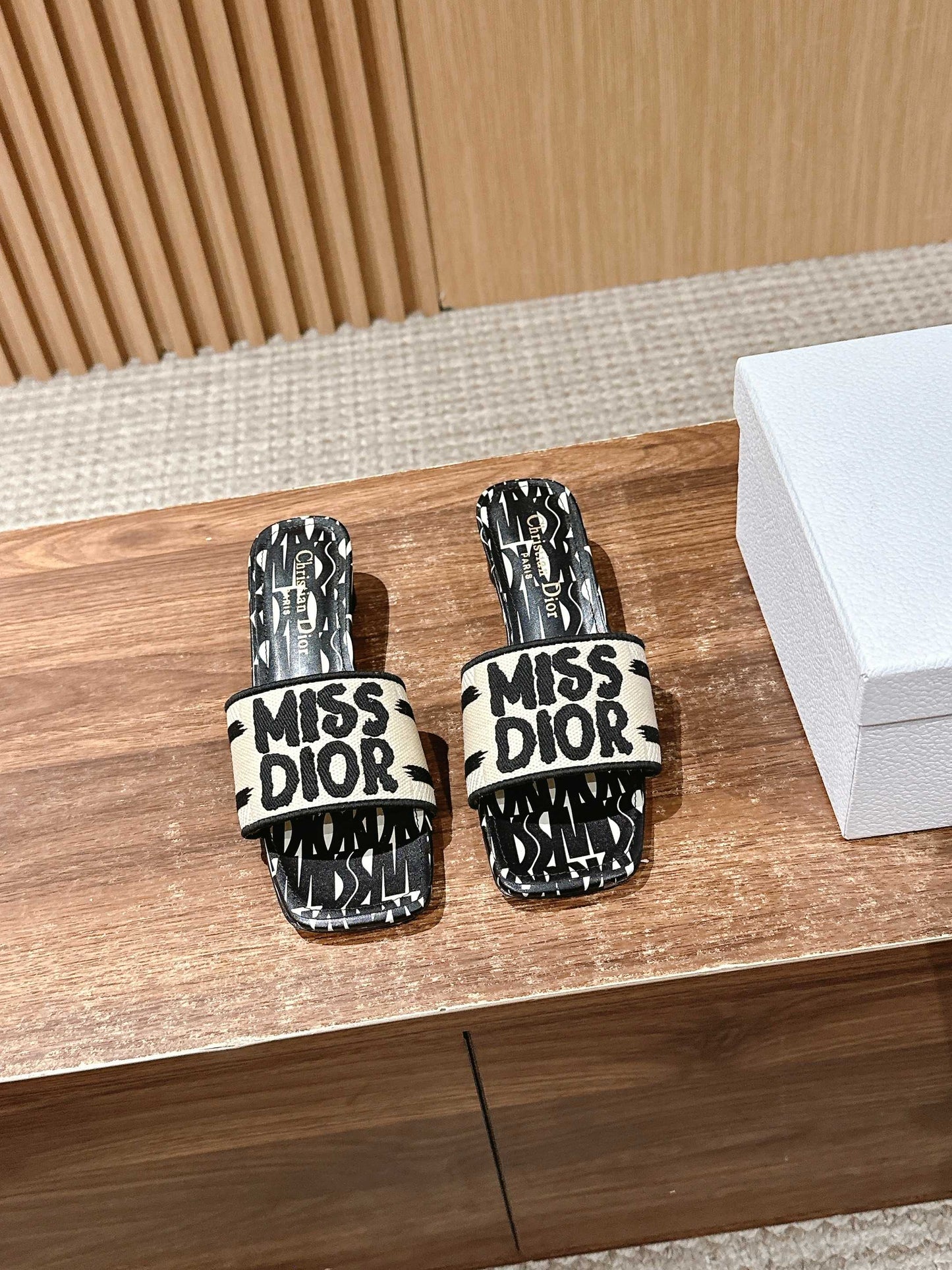 Dior Embroidered Slides, Square-Toe 02