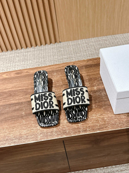 Dior Embroidered Slides, Square-Toe 02