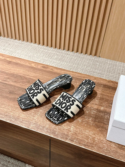 Dior Embroidered Slides, Square-Toe 02