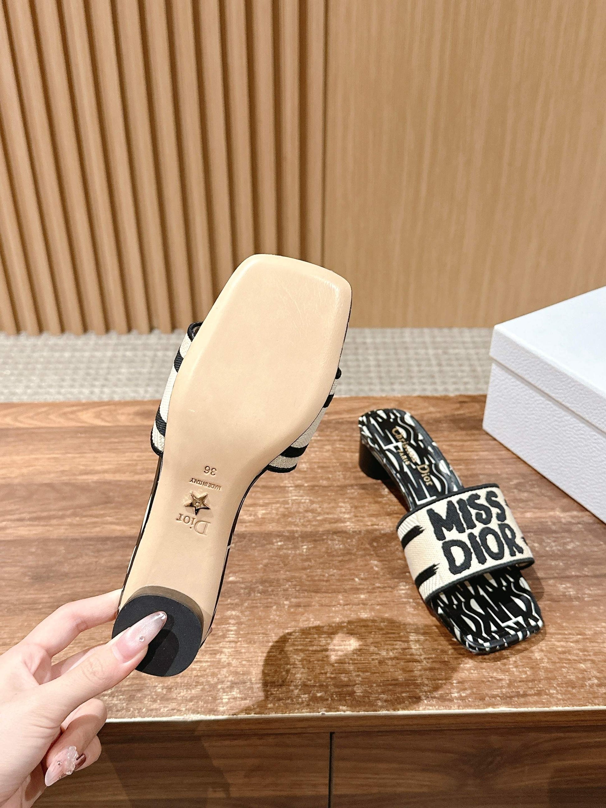 Dior Embroidered Slides, Square-Toe 02