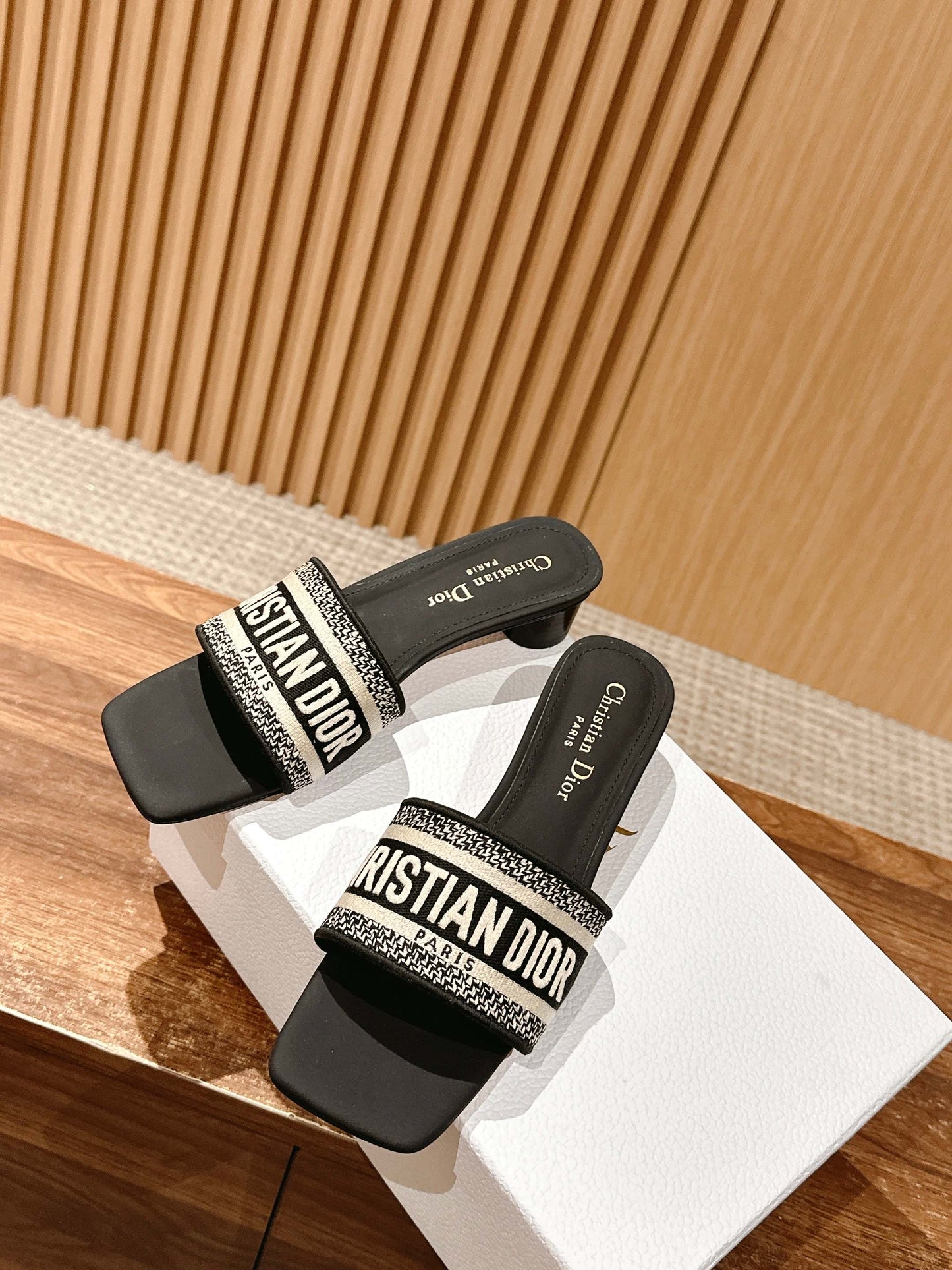 Dior Embroidered Slides, Square-Toe 01