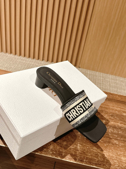 Dior Embroidered Slides, Square-Toe 01