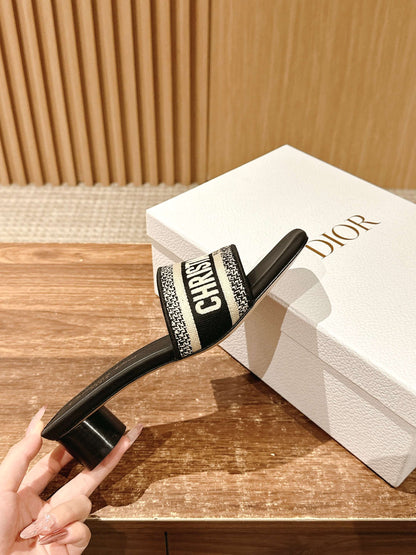 Dior Embroidered Slides, Square-Toe 01