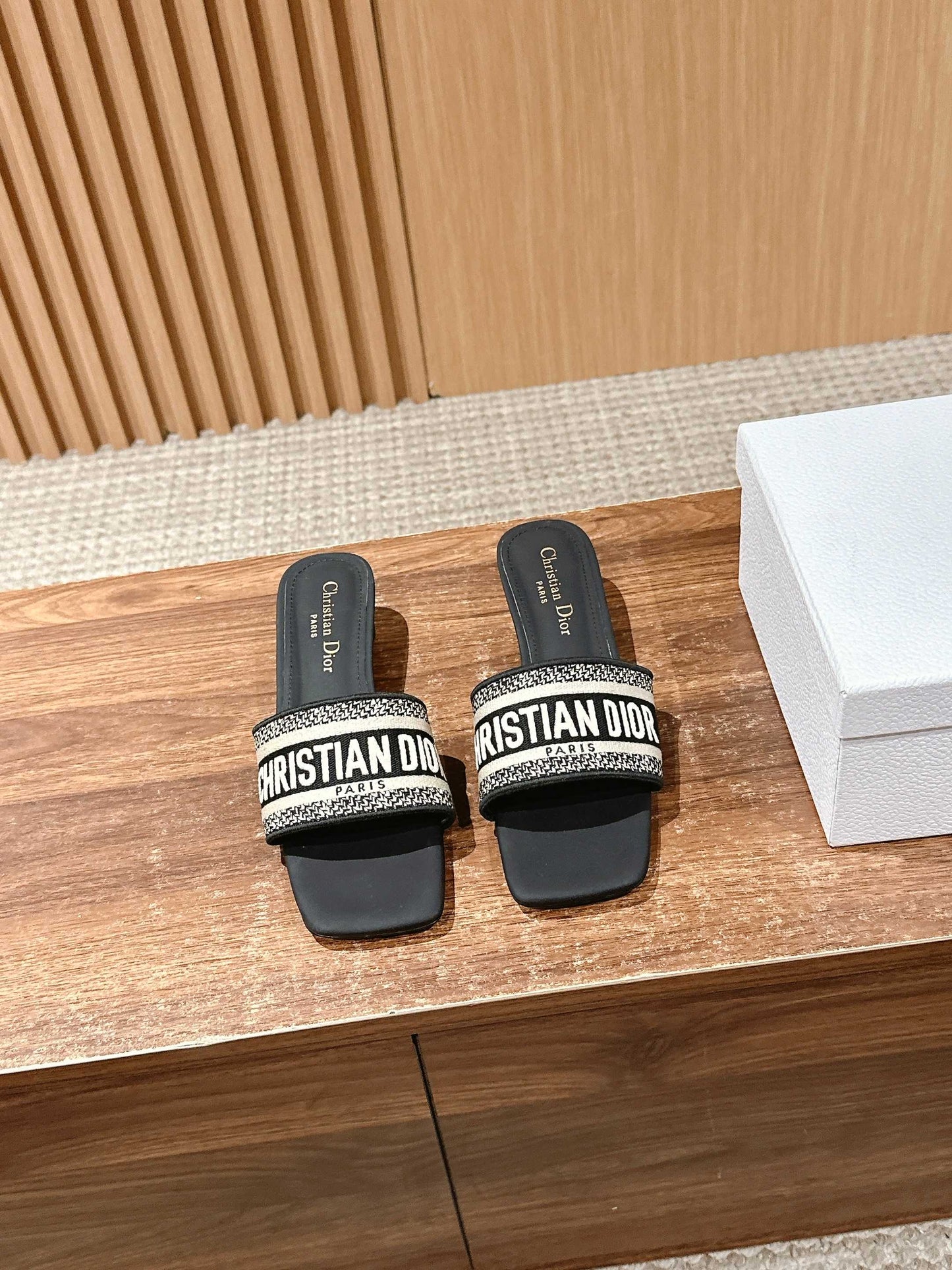 Dior Embroidered Slides, Square-Toe 01