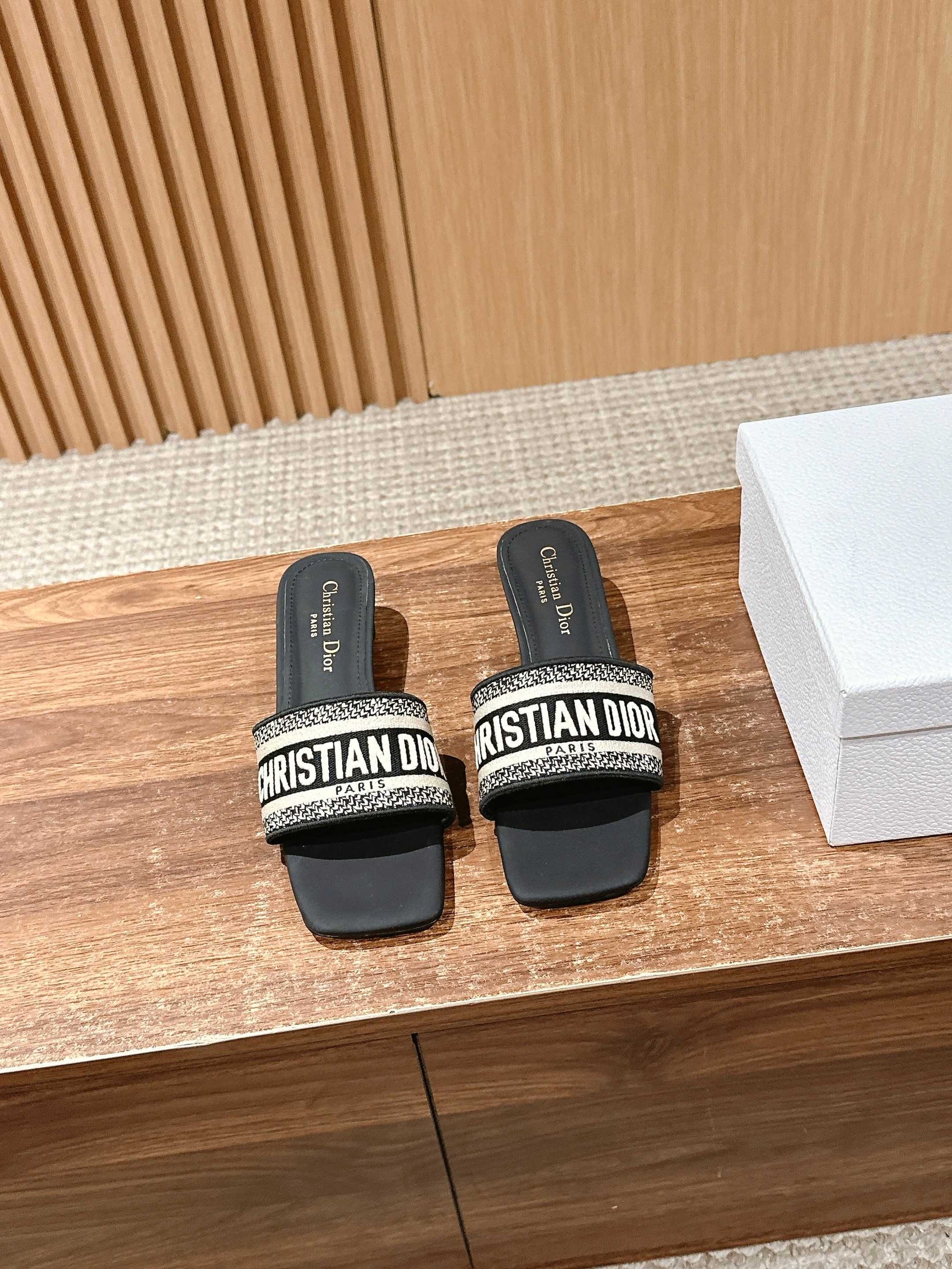 Dior Embroidered Slides, Square-Toe 01