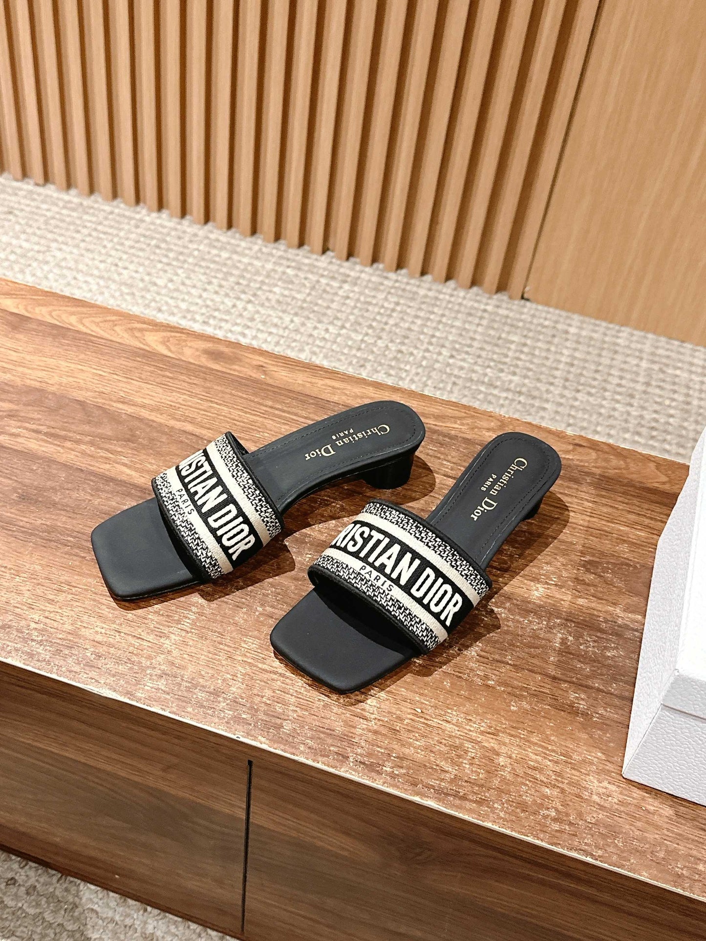 Dior Embroidered Slides, Square-Toe 01