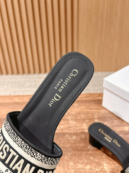 Dior Embroidered Slides, Square-Toe 01