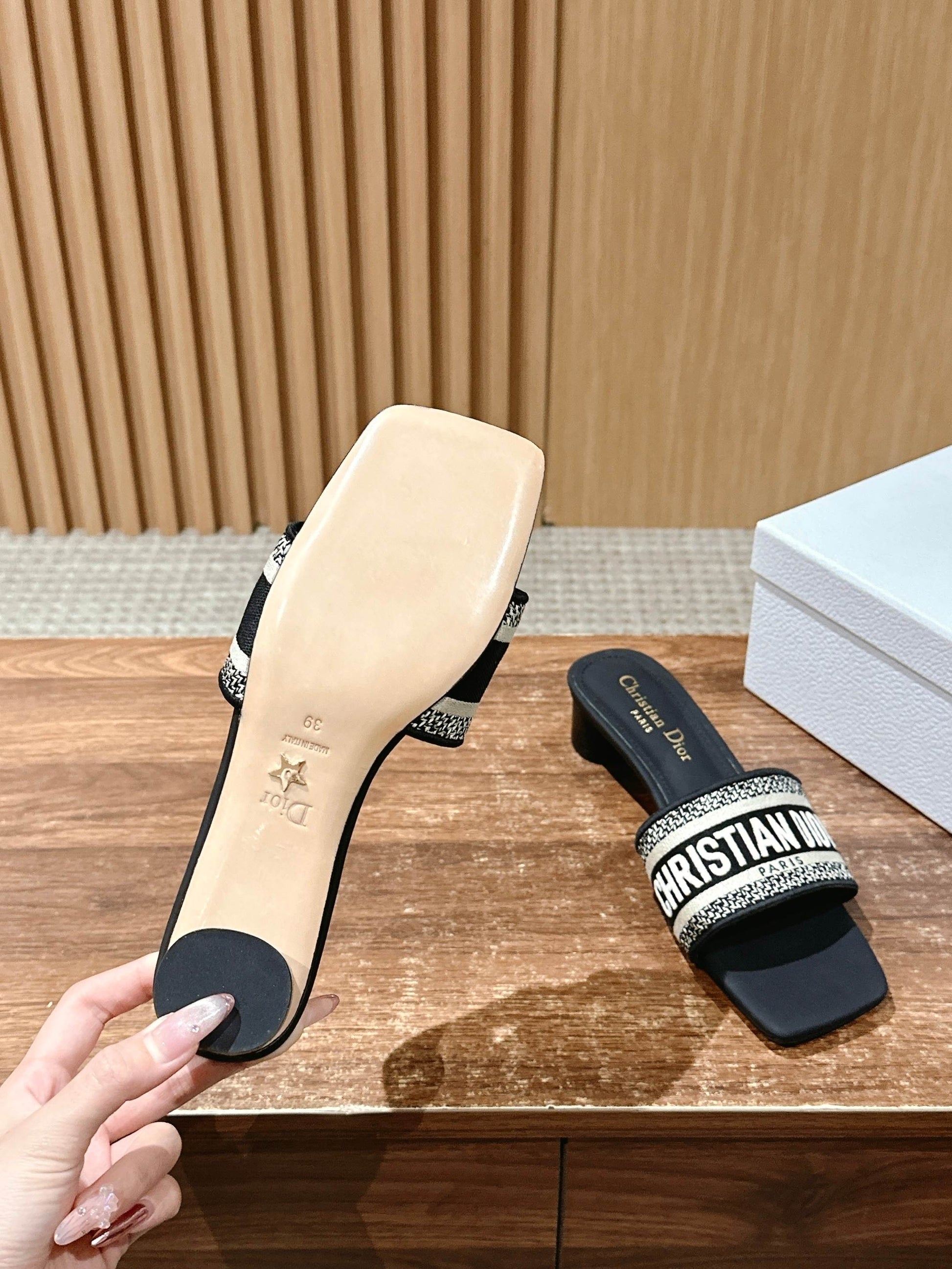 Dior Embroidered Slides, Square-Toe 01