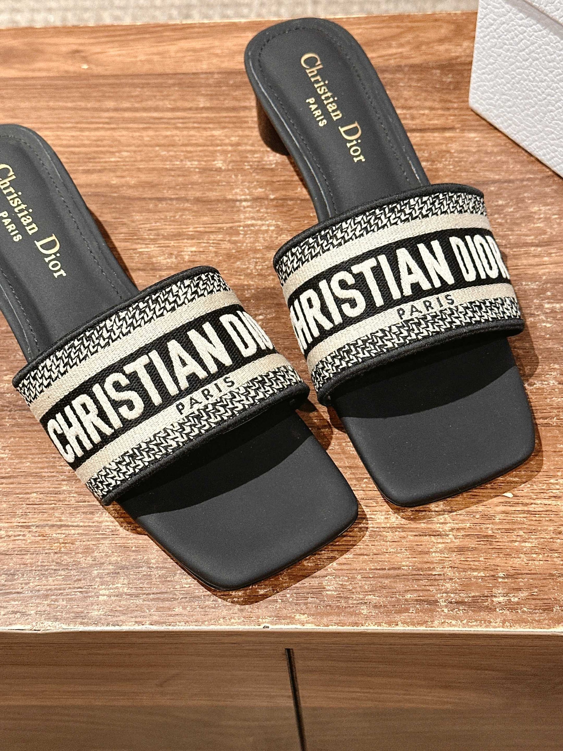 Dior Embroidered Slides, Square-Toe 01