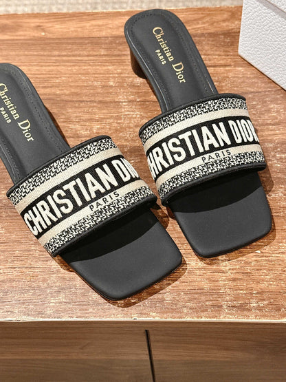 Dior Embroidered Slides, Square-Toe 01