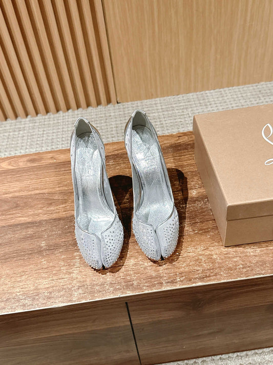 Christian Louboutin × Maison Margiela Split-Toe Stiletto Pumps, Silver