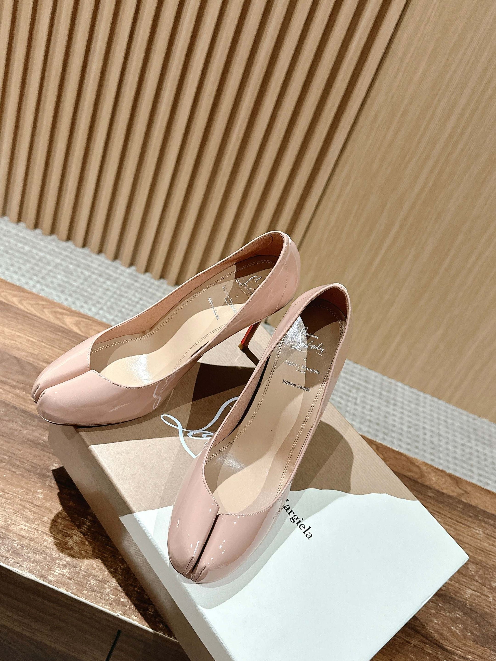 Christian Louboutin × Maison Margiela Split-Toe Stiletto Pumps, Beige