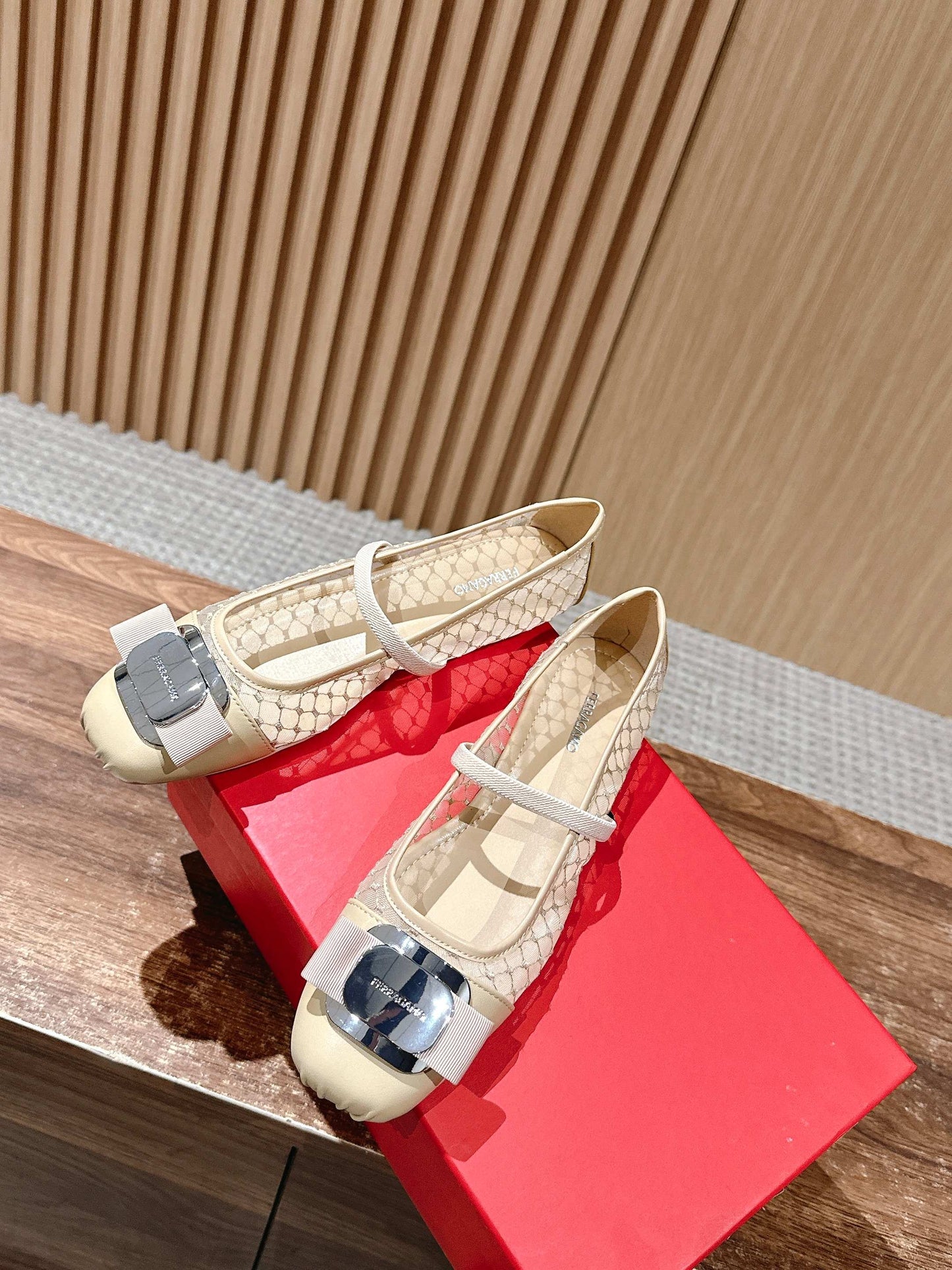 Ferragamo FAM Ballet Lace Flats, Beige