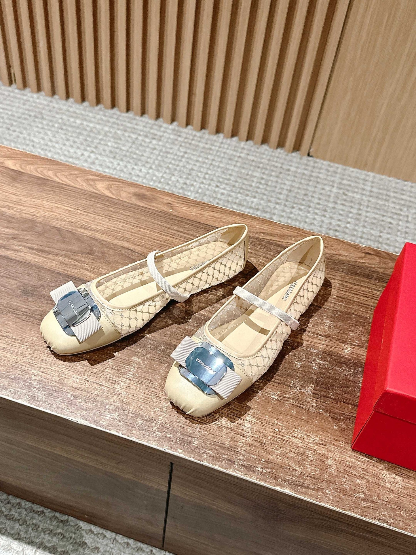 Ferragamo FAM Ballet Lace Flats, Beige