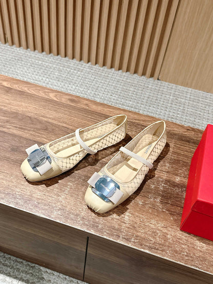 Ferragamo FAM Ballet Lace Flats, Beige