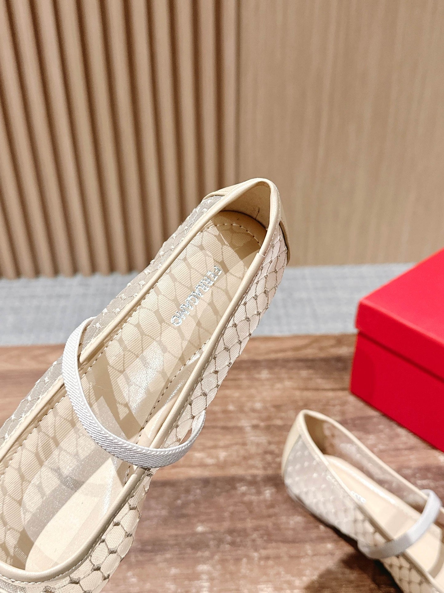 Ferragamo FAM Ballet Lace Flats, Beige