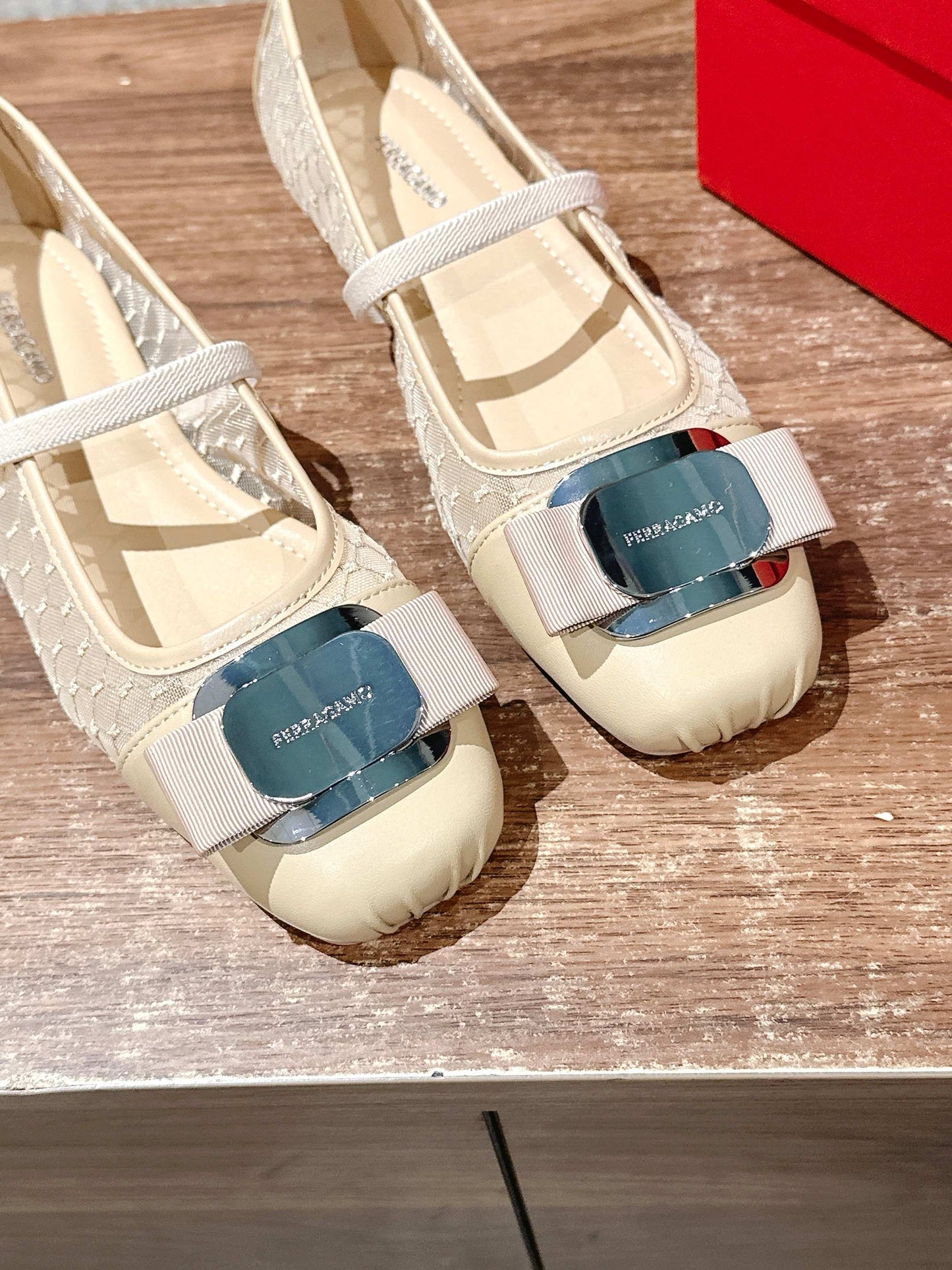 Ferragamo FAM Ballet Lace Flats, Beige