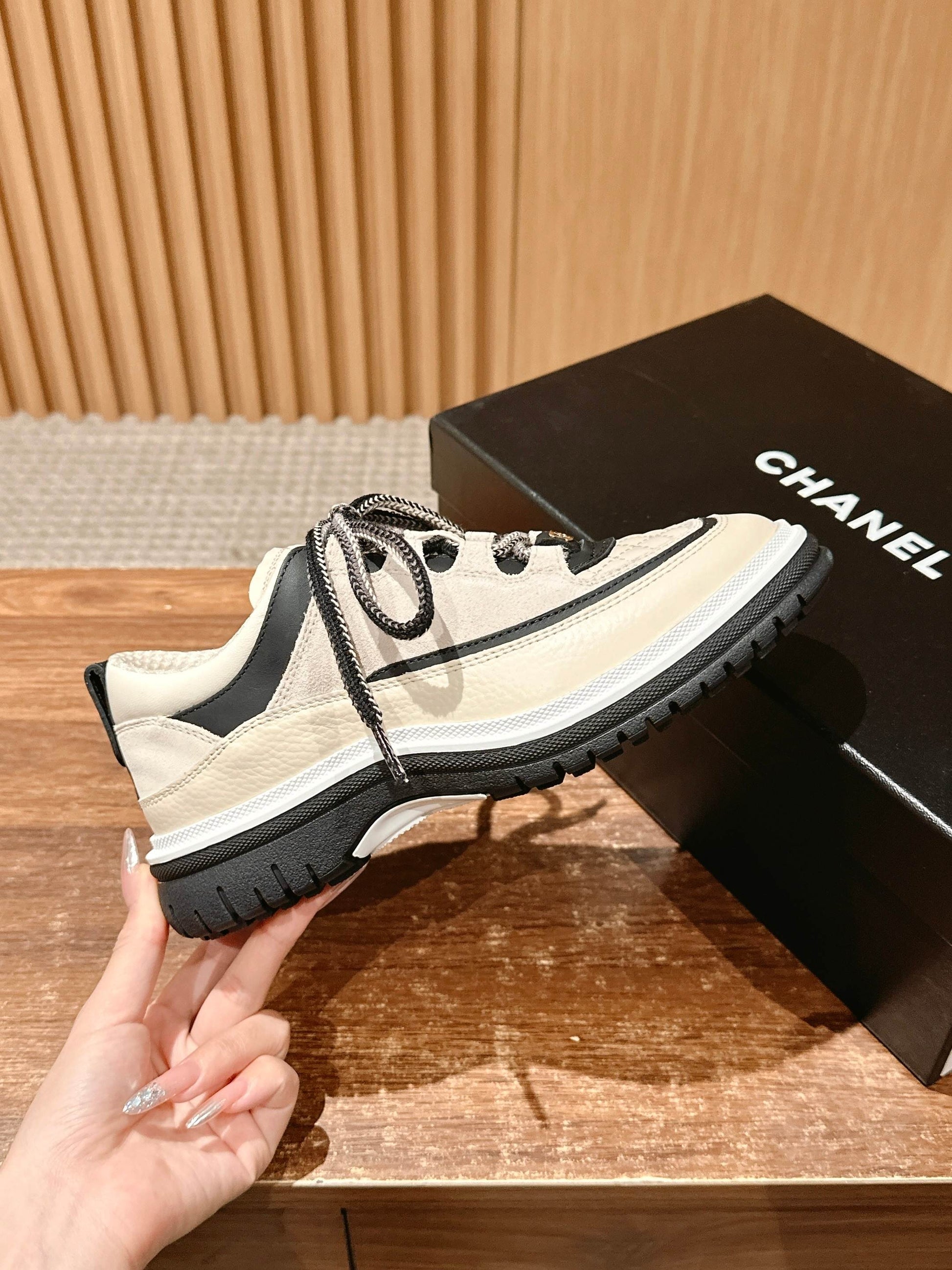 Chanel Double C Square-Round Toe Lace-Up Casual Shoes, White