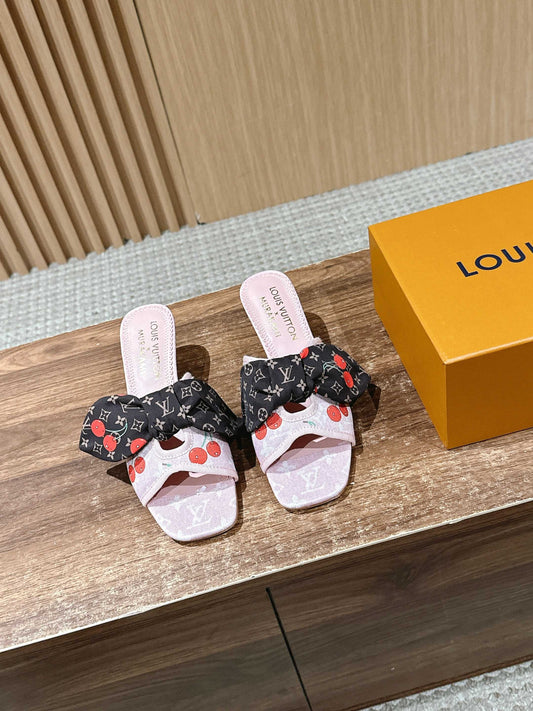 LV Lily Cherry-heel Bow Mules from the Louis Vuitton × Takashi Murakami Re-edition Collection 01