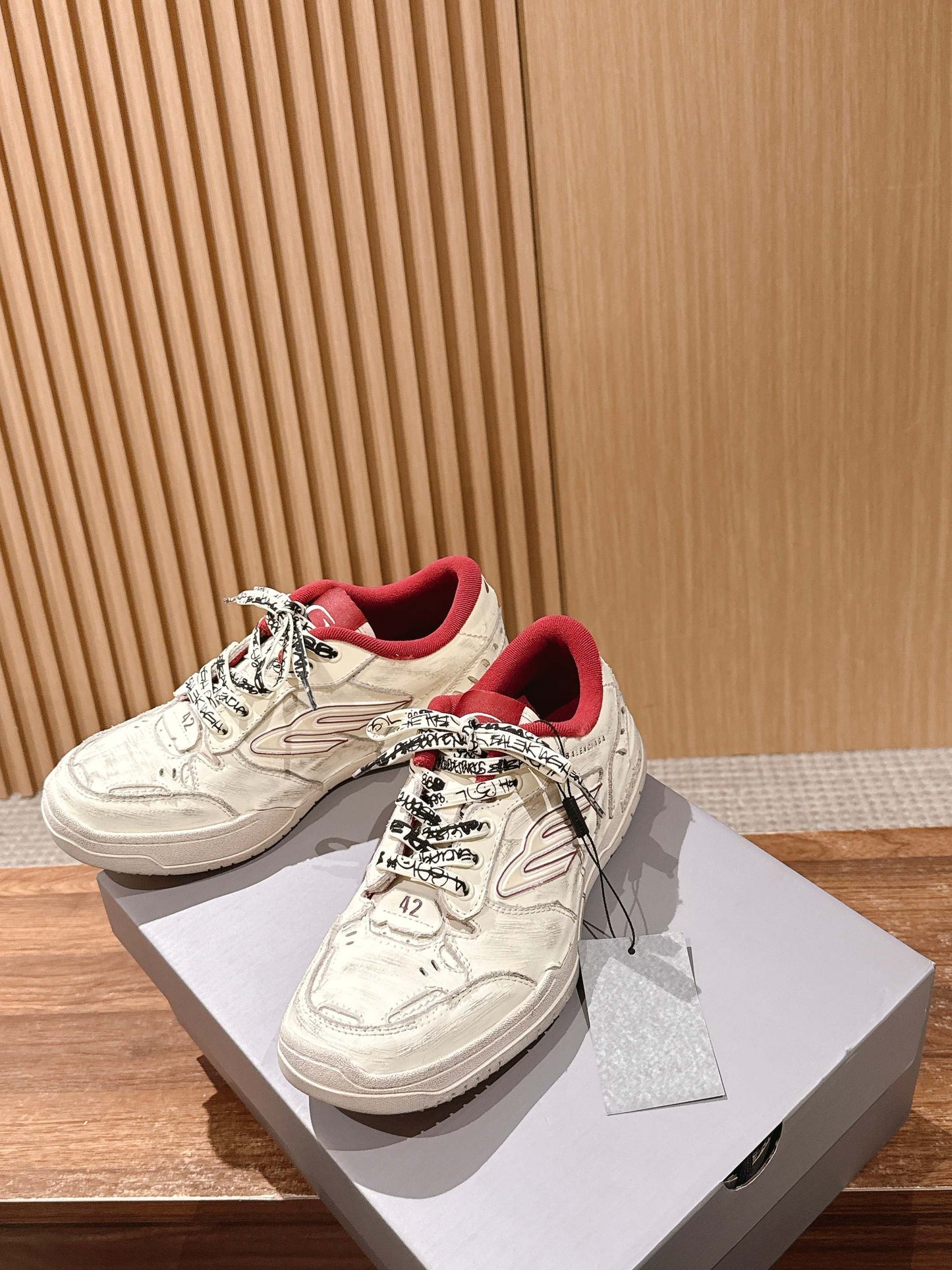 Balenciaga New Hampton Unisex Casual Sneakers, White & Red