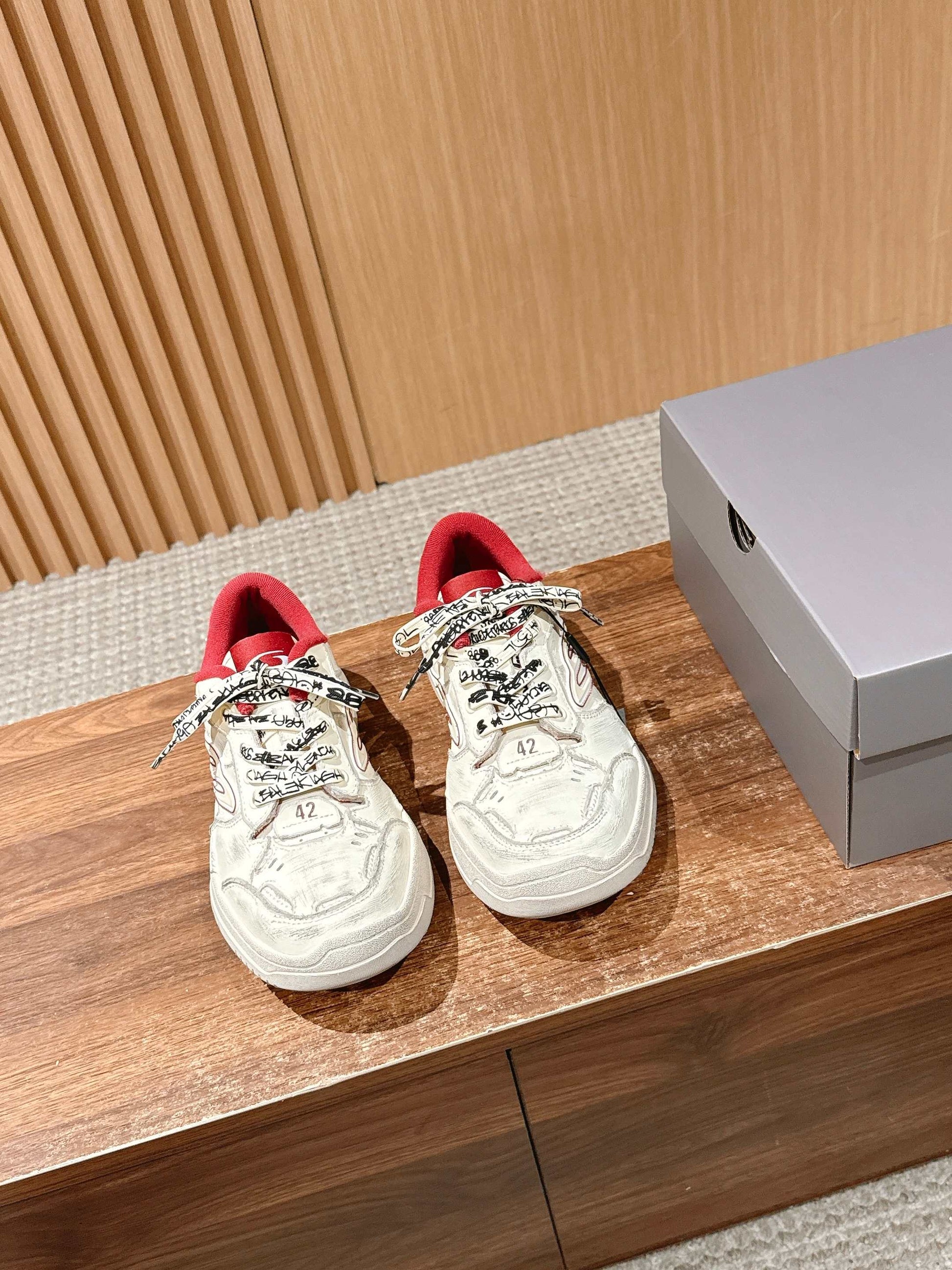 Balenciaga New Hampton Unisex Casual Sneakers, White & Red