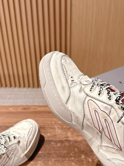 Balenciaga New Hampton Unisex Casual Sneakers, White & Red