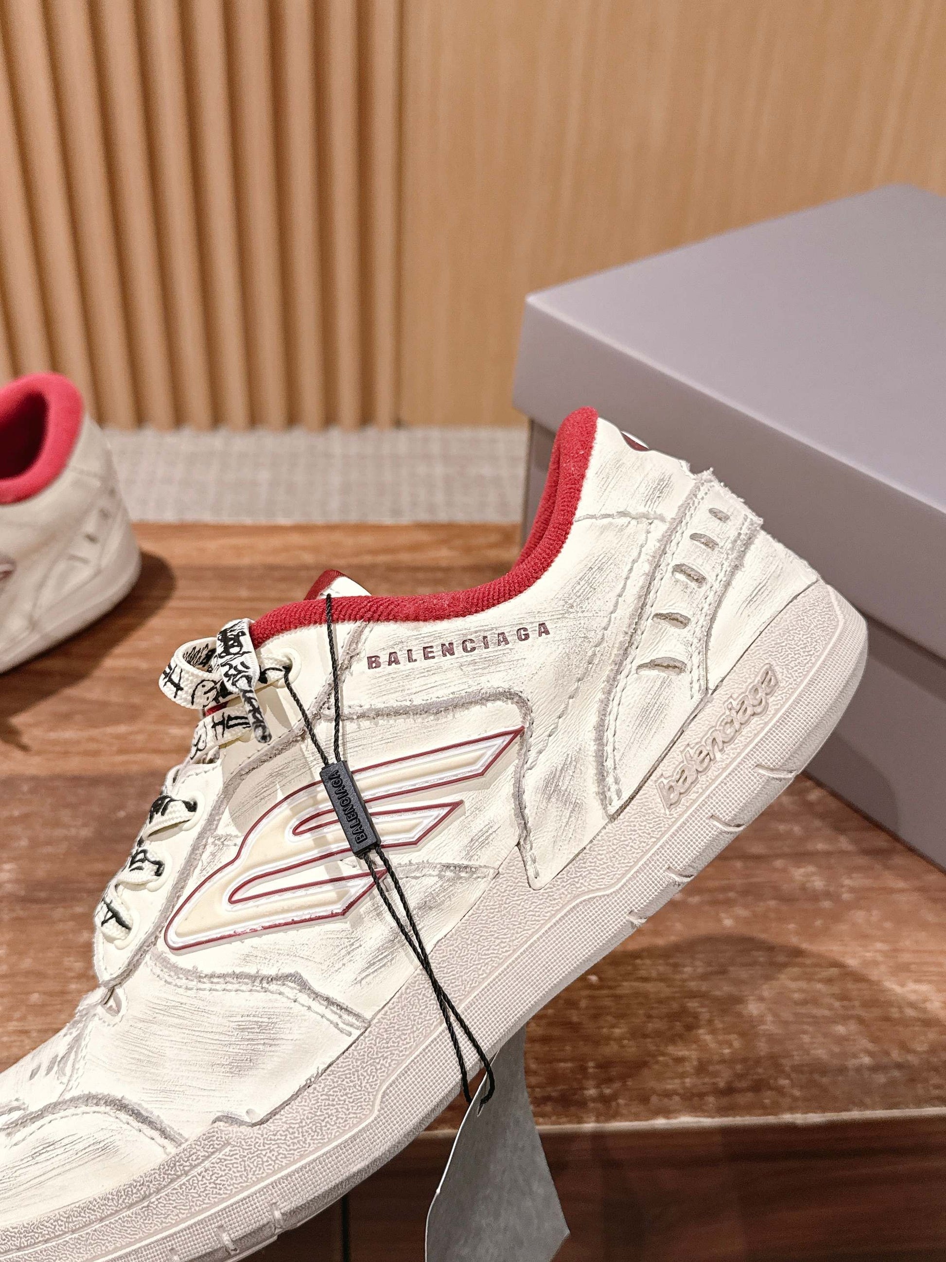 Balenciaga New Hampton Unisex Casual Sneakers, White & Red